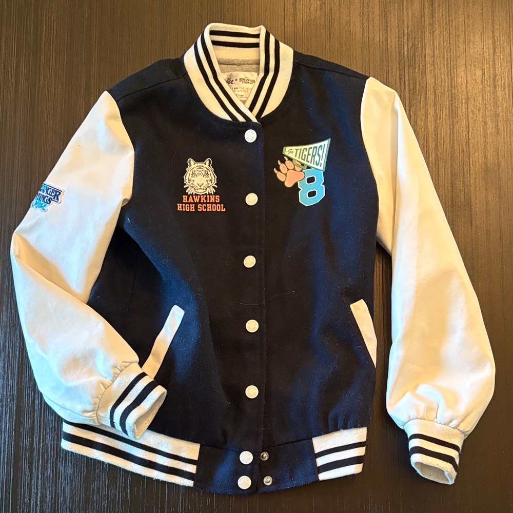 Justice x Stranger Things Kids Black and White Varsity Jacket
